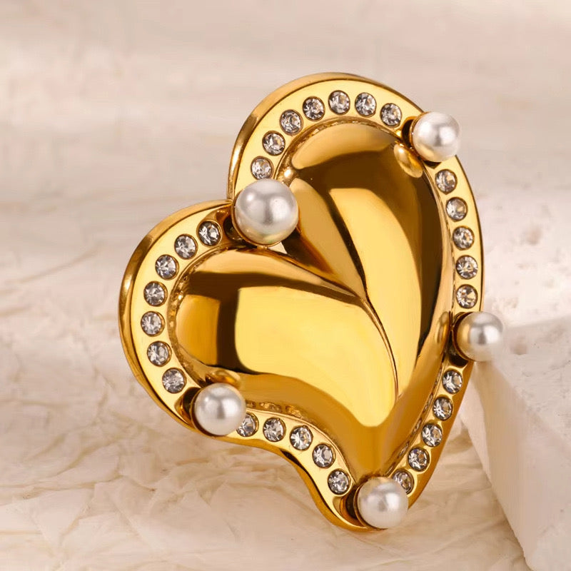 A169 Anillo corazón acero inoxidable chapado en oro 18k 3.5cm abierto