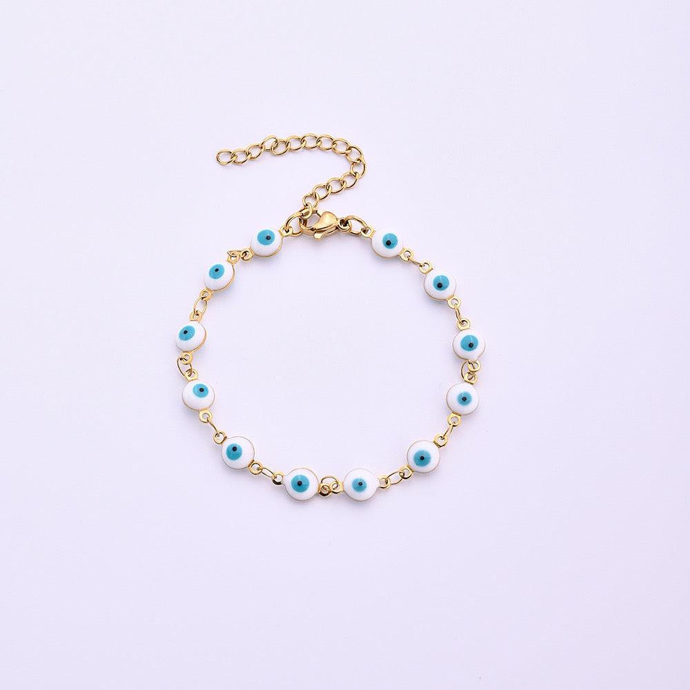 B938 Pulsera ojo turco azul claro acero inoxidable 21 cm