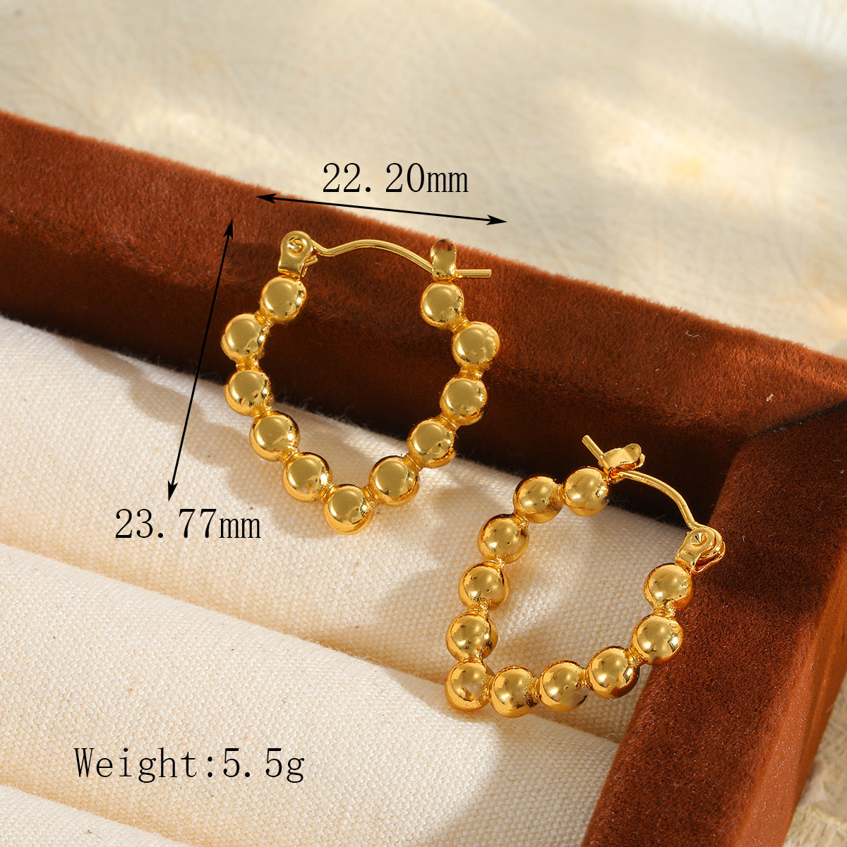 E2554 Arracada acero inoxidable chapado en oro 18k 2.5cm