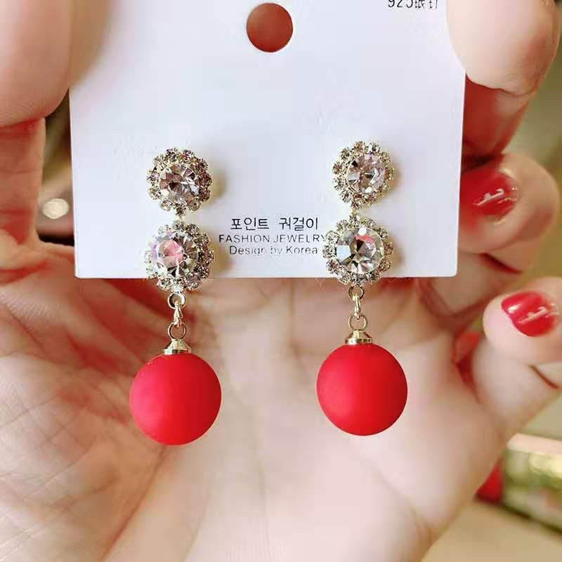 E7279 Aretes rojos cristal elegante colgante 4cm