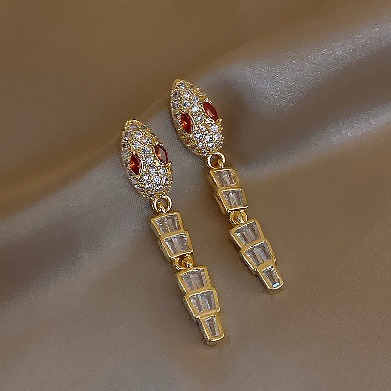 E2691 Aretes serpiente cristal brillante 6cm
