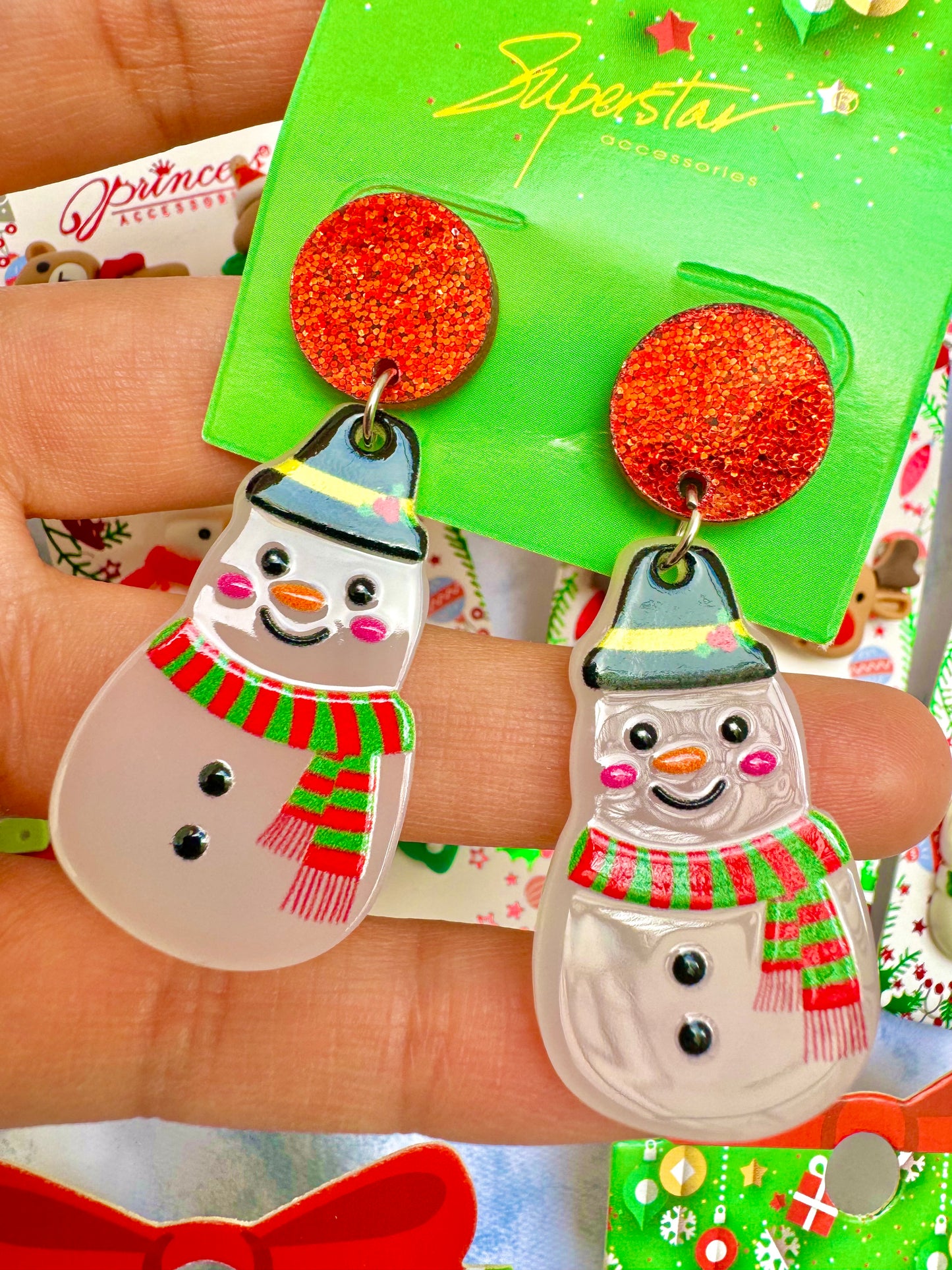 E1884M Aretes Navidad muñeco de nieve acrílico ligeros 5cm