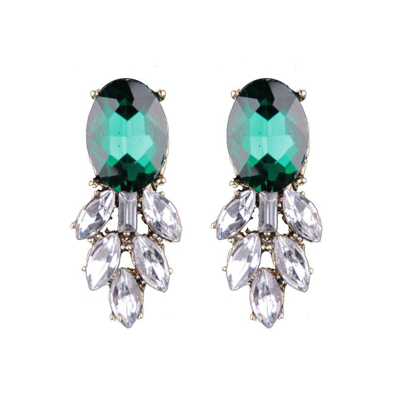 E7238 Aretes cristal verde Esmeralda aleacion fiesta elegante 4cm