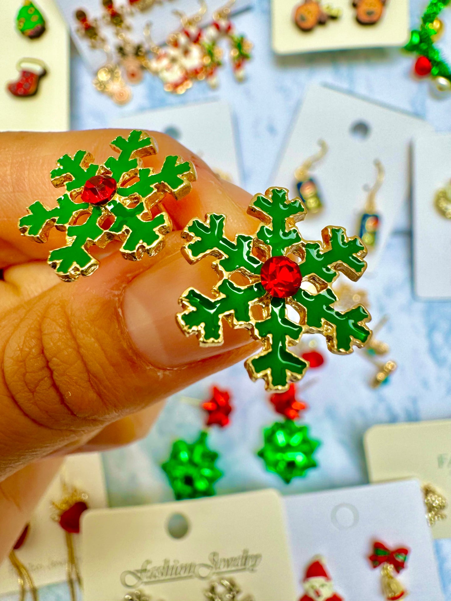 E1861 Aretes copo de nieve navideños 1.5cm