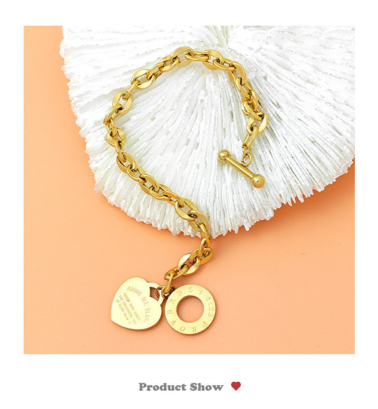 B277 Pulsera corazón acero de titanio largo 20cm dije 2cm