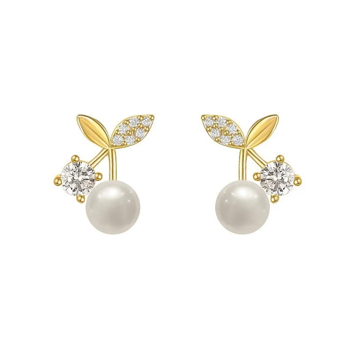 E2143 Aretes cereza mini perla zirconia 1cm