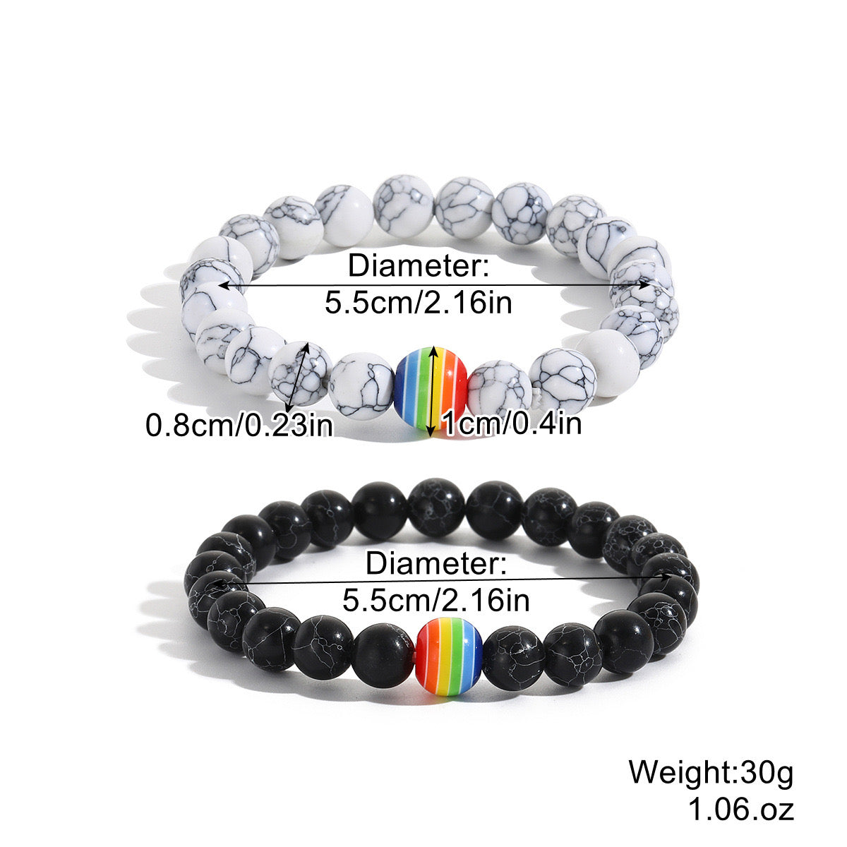 B244 Duo pulseras pareja gay arcoiris piedra elasticas