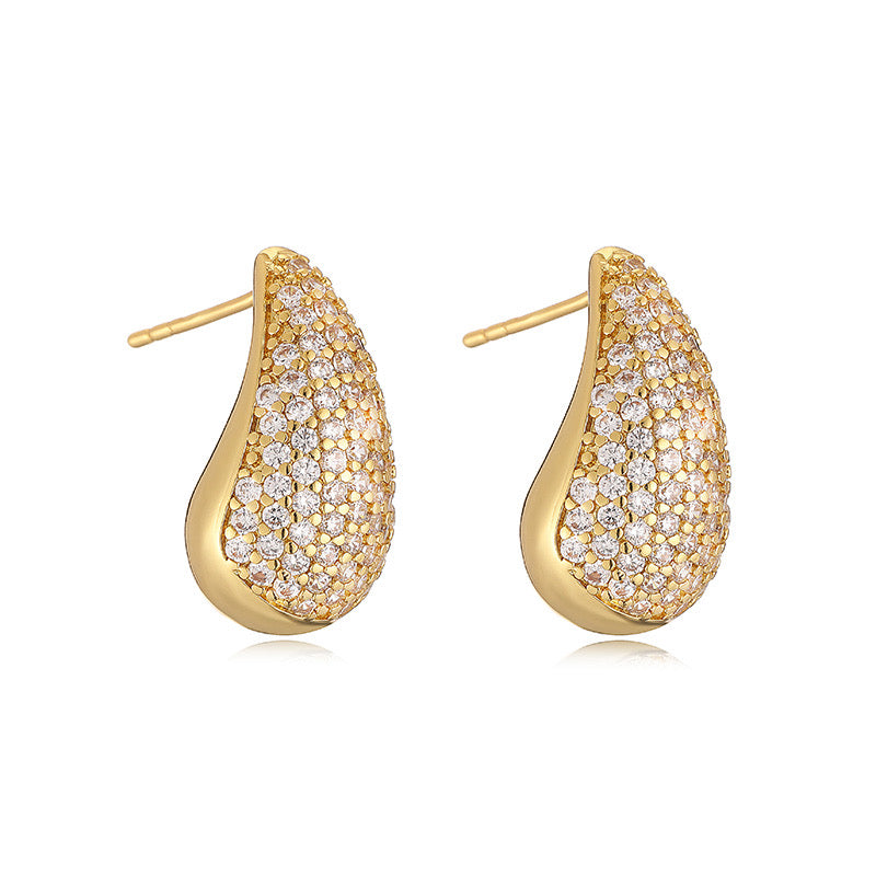 E2620 Aretes gota tipo bottega zirconia cobre chapado en oro 18k 2.5cm