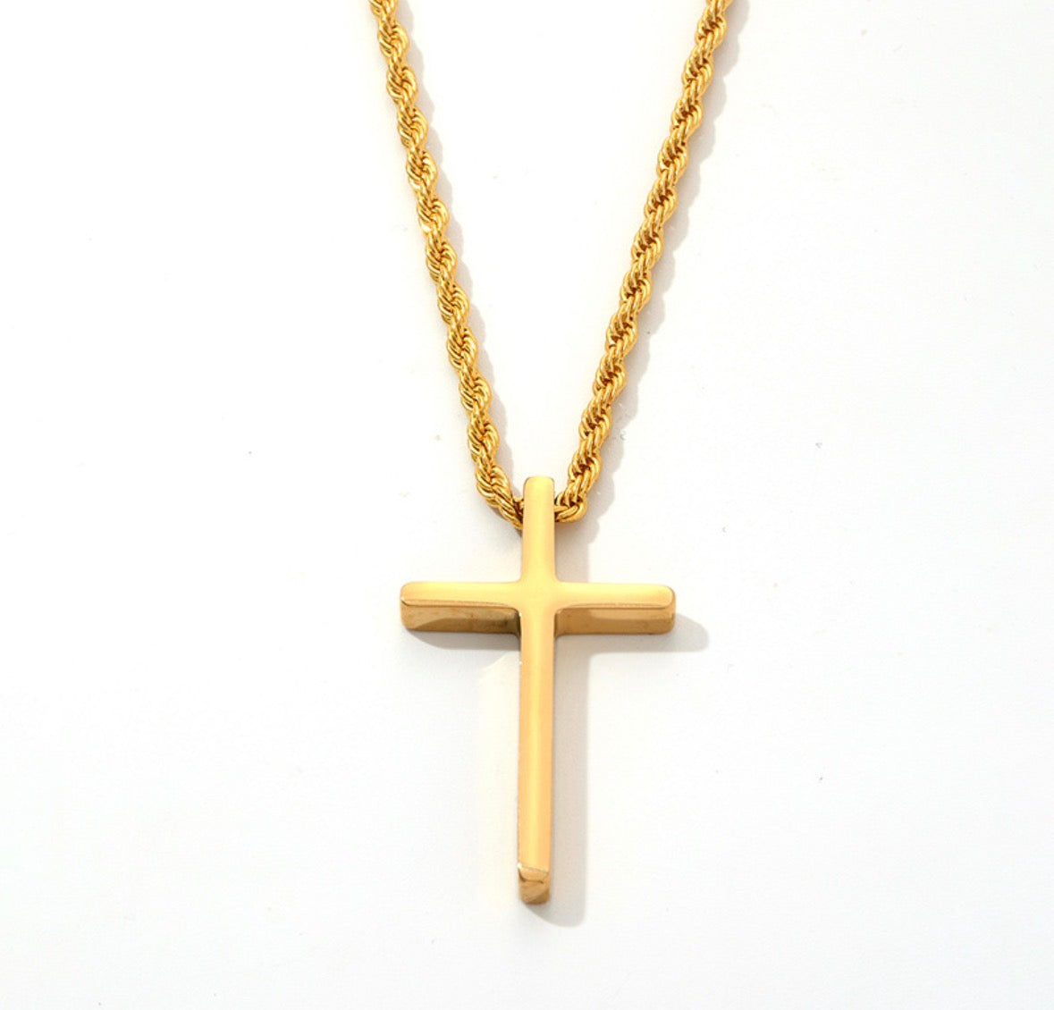 C1261 collar cruz dorada acero inoxidable chapado en oro de 18k