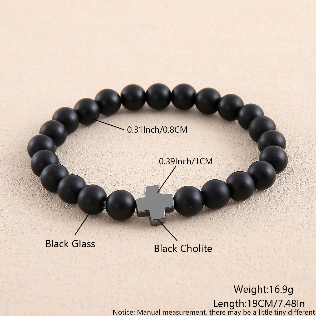 B467 pulsera cuencas cruz hombres elástica