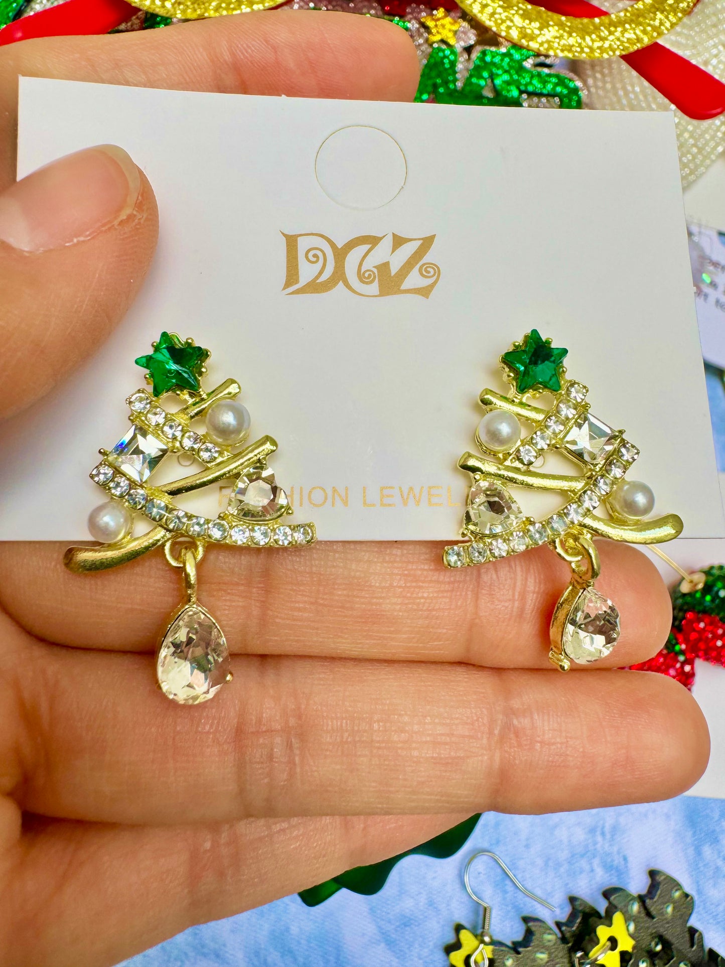 E1874 Aretes árbol de Navidad cristal poste de plata 3cm