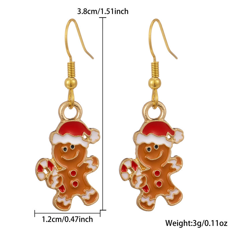 E1929 Aretes galleta gengibre metal esmaltado gancho 3.8cm