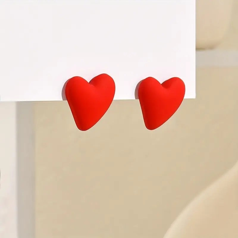 E2216 Aretes corazon gamuza rojo 3cm