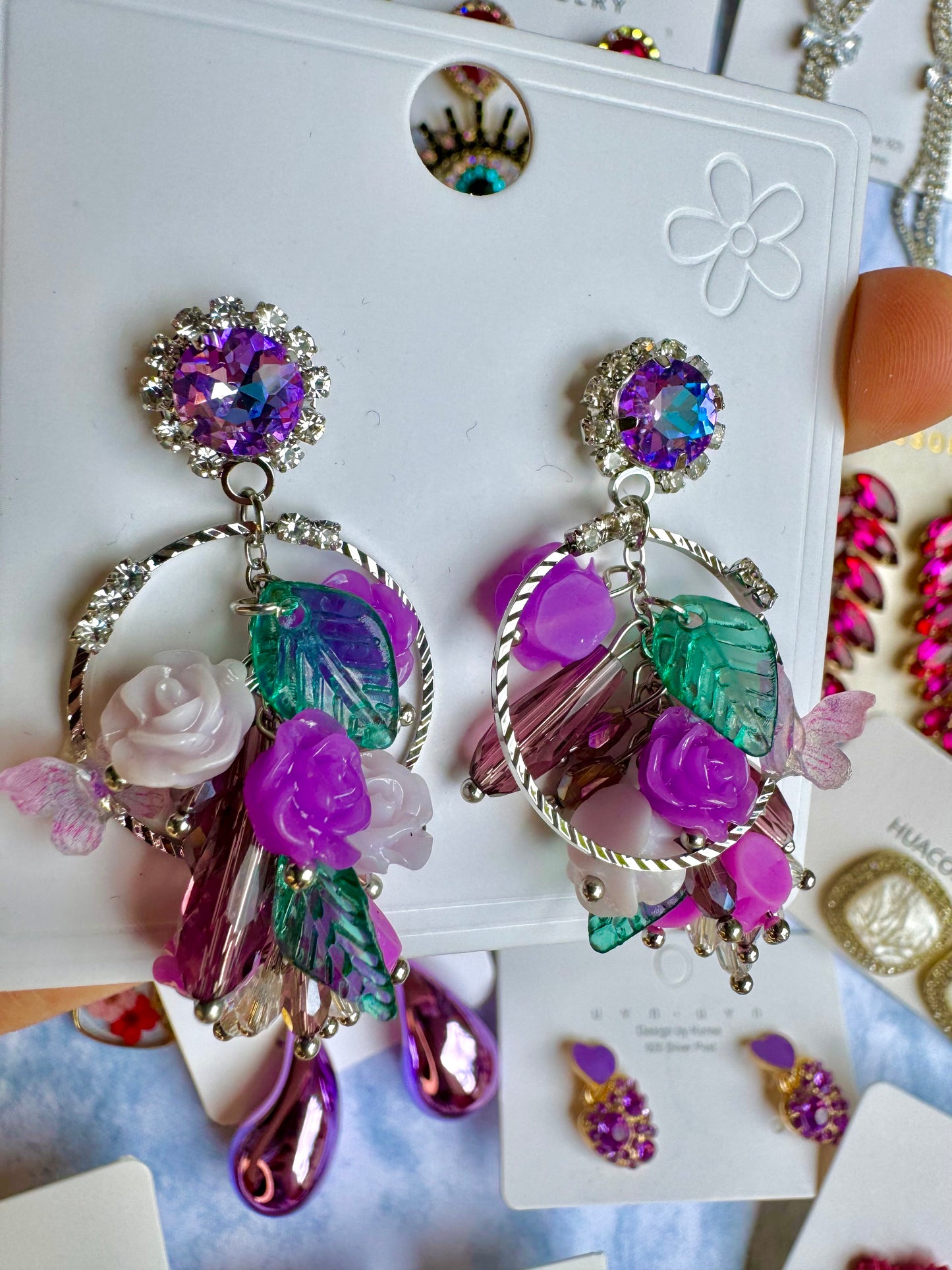 E1665 Aretes flores colgantes zirconia cristal poste de plata