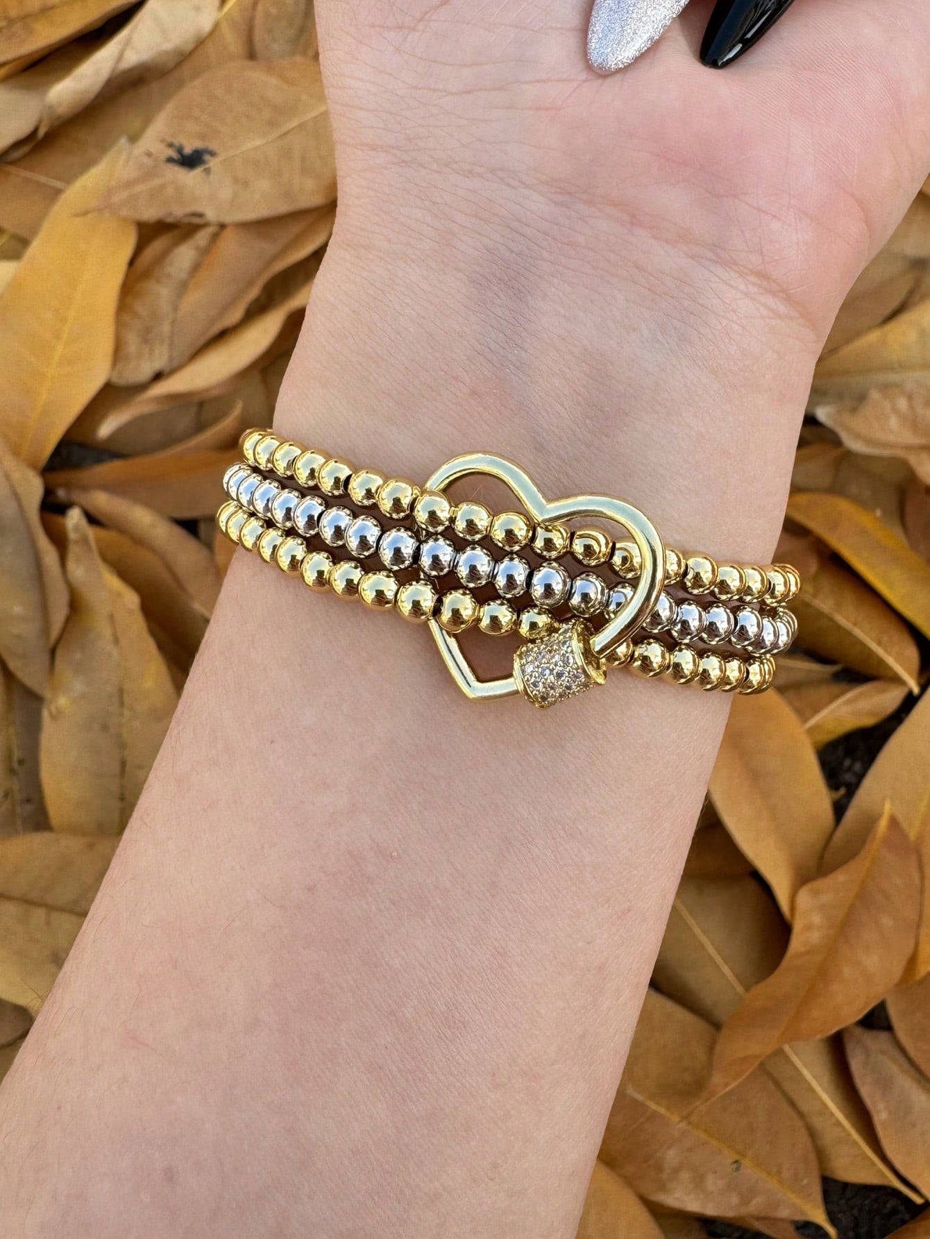 B370C Pulsera corazon dorado cuentas aleacion chapado en oro 18k