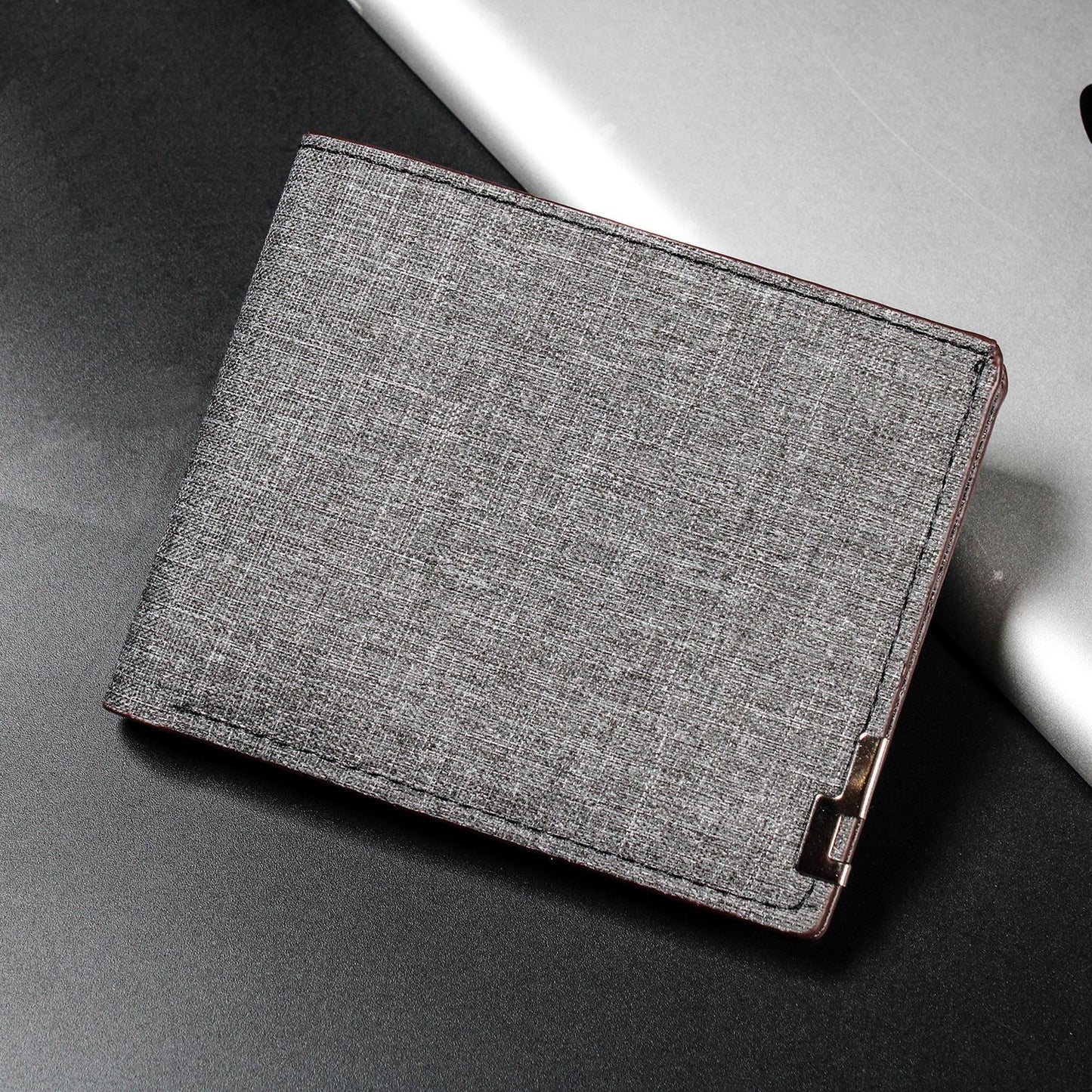 CR73GO Cartera caballero mezclilla gris oscuro 10x9cm