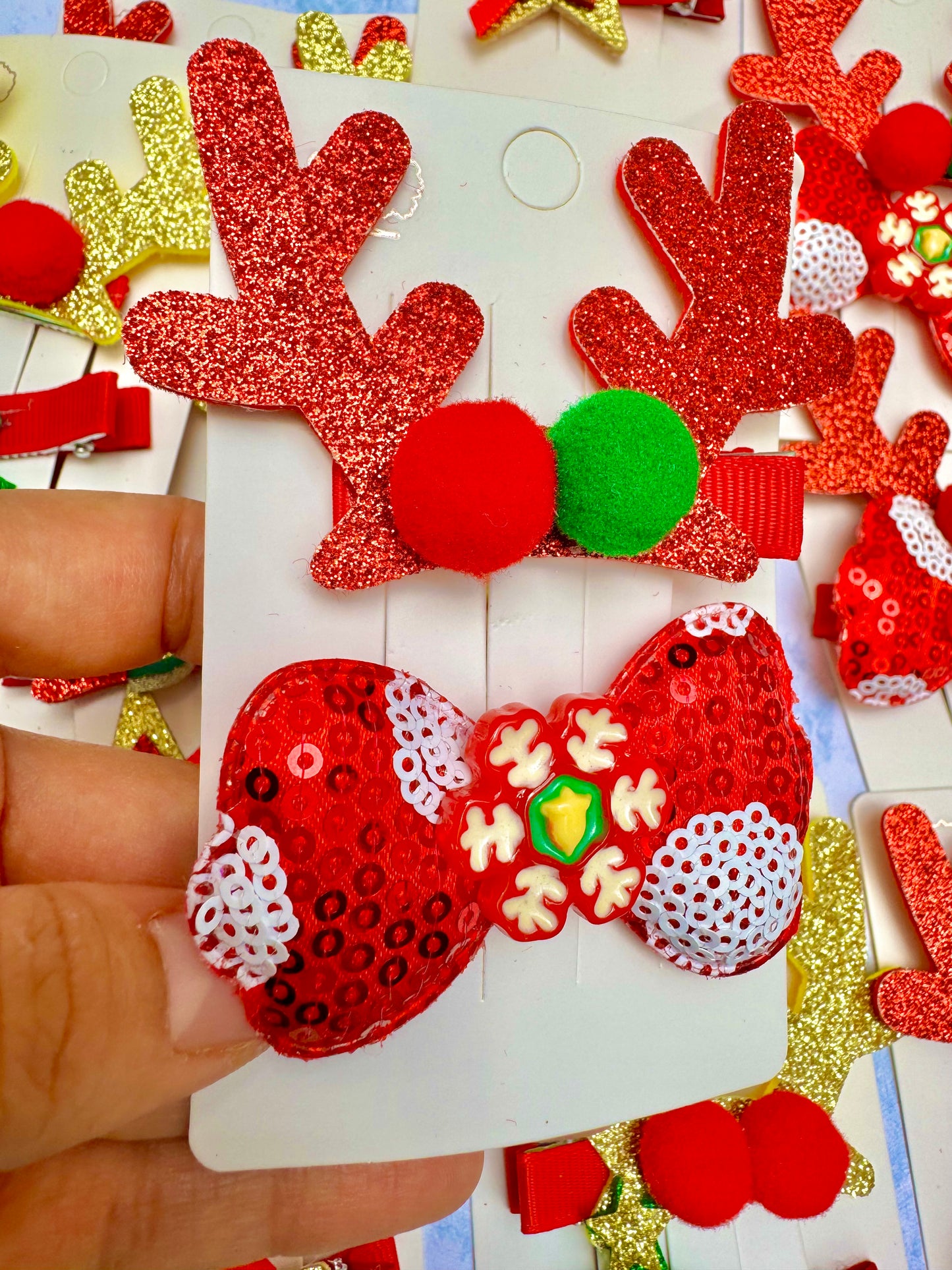 AC165M Dúo pasador moño de Navidad para el cabello