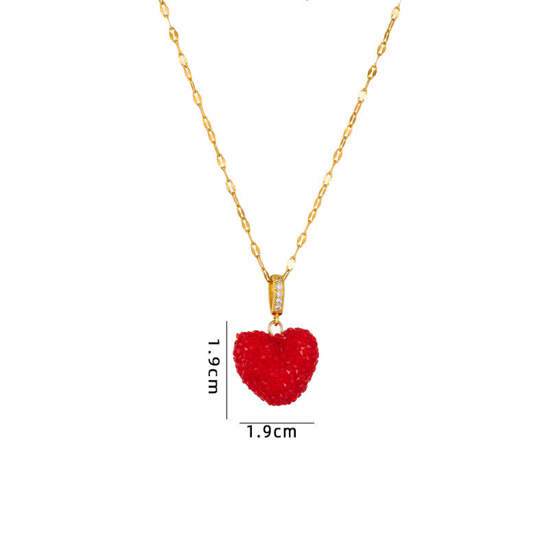 C715 Collar corazon rojo acero de titanio 22cm largo 3cm dije