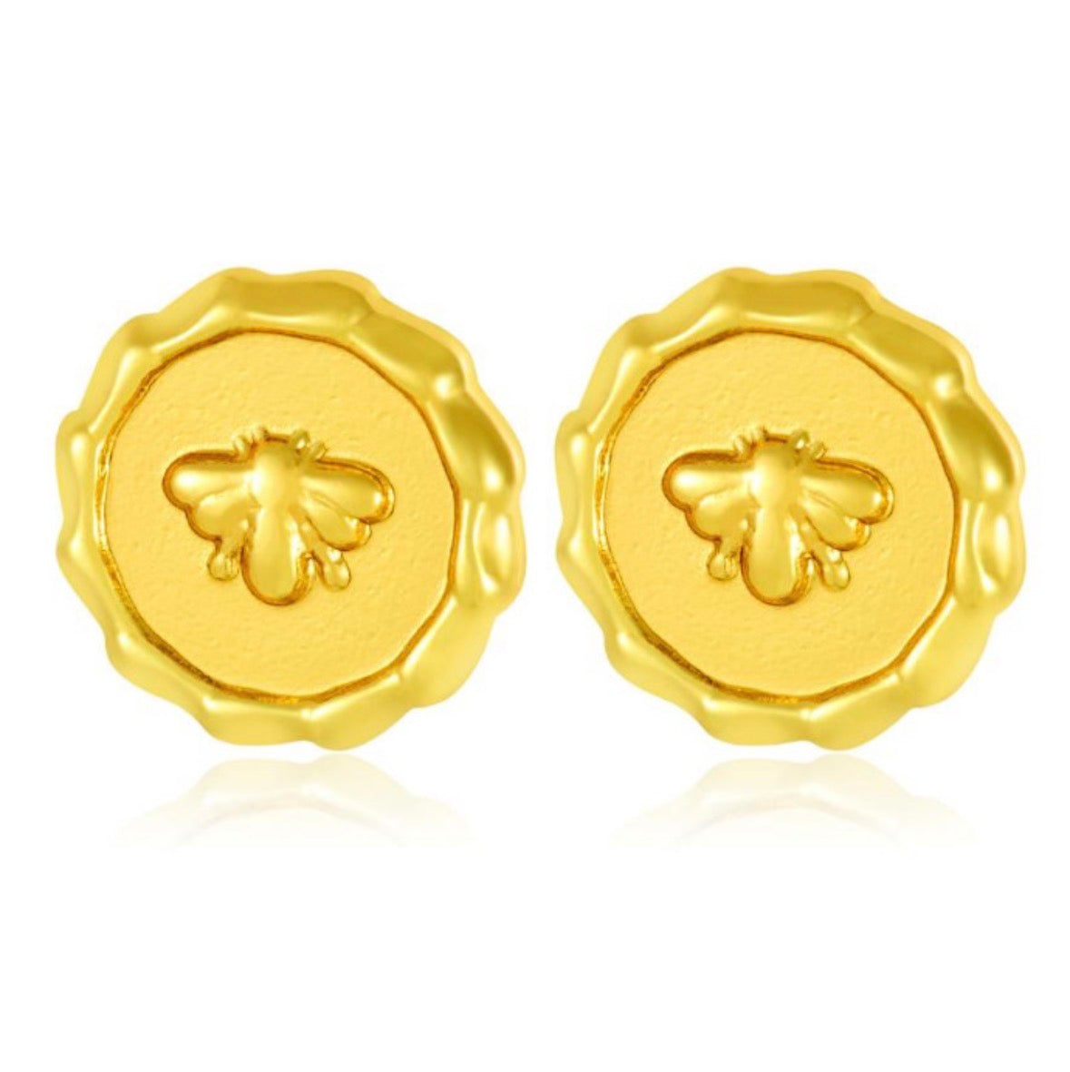 E5464 Aretes circulares abeja dorados acero inoxidable 3cm