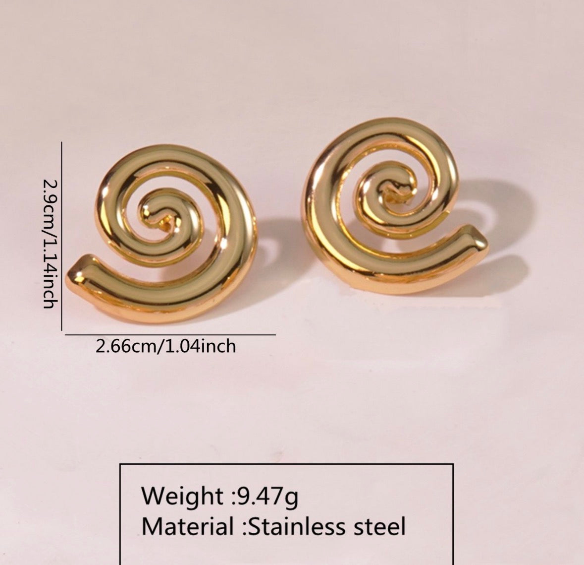 E6011 Aretes caracol dorado acero inoxidable 304 acero inoxidable 3cm