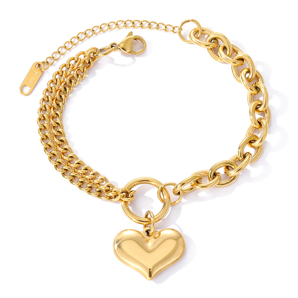 B190 Pulsera corazon acero inoxidable chapado en oro 18K
