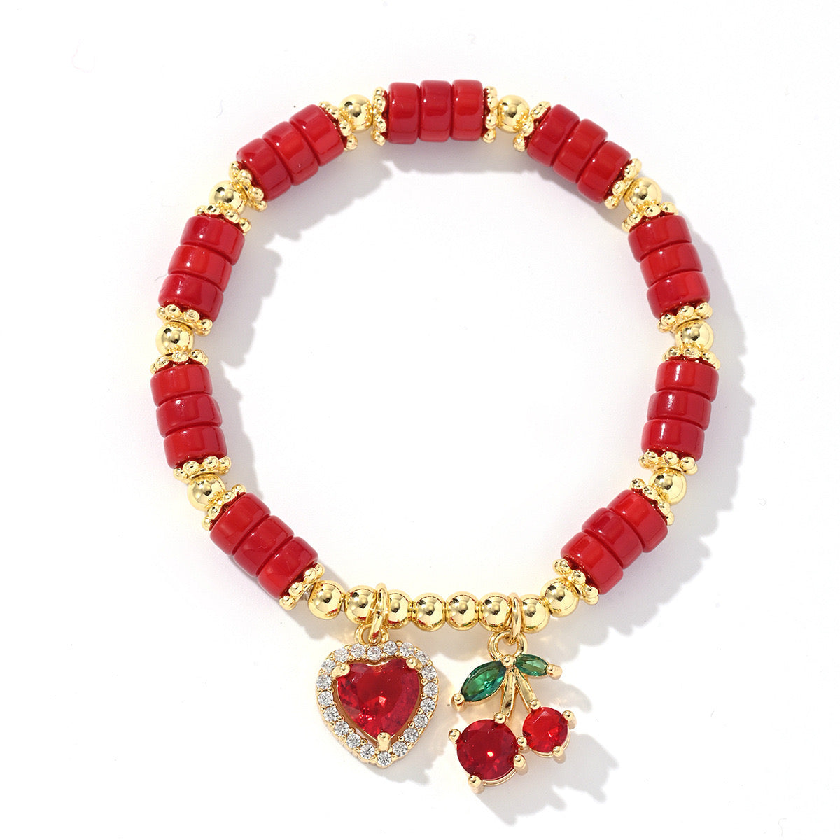 B465 pulsera cuencas roja cobre elástica