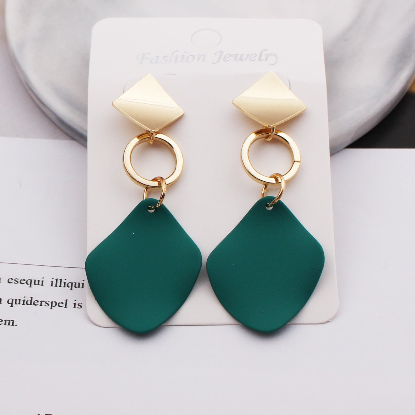 E4025 Aretes rombo verde aleacion 4cm