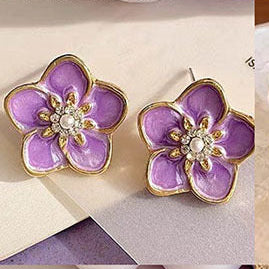 E4733 aretes flor morada aleación 1.5cm