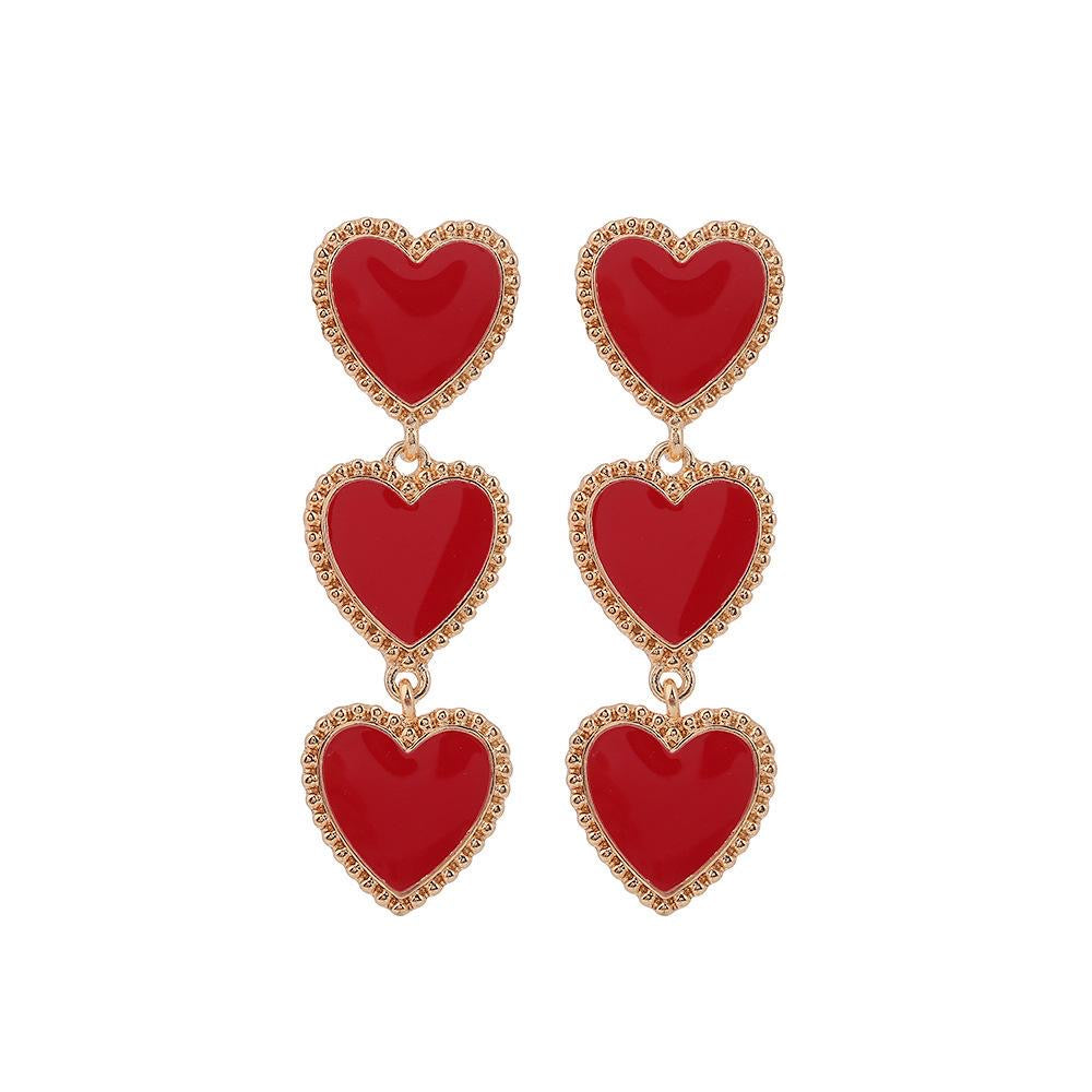 E5064 Aretes corazones rojos colgantes aleacion 7 cm