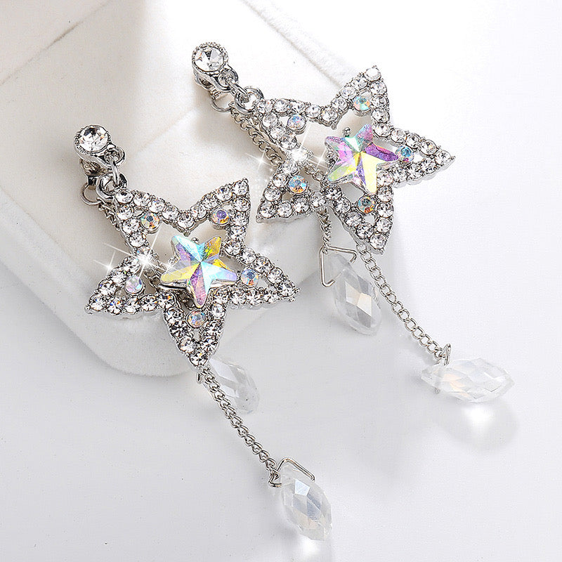 E3424 aretes colgante estrella brillante 7cm aleación