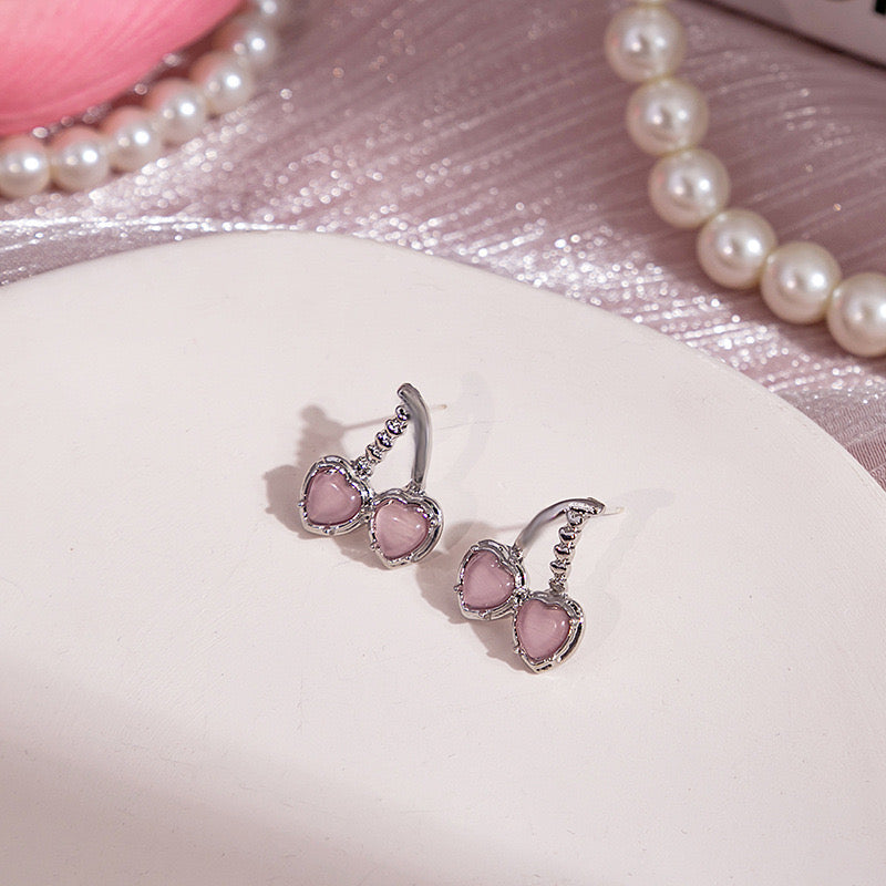 E3552 Aretes cereza plateada rosa 2cm aleacion