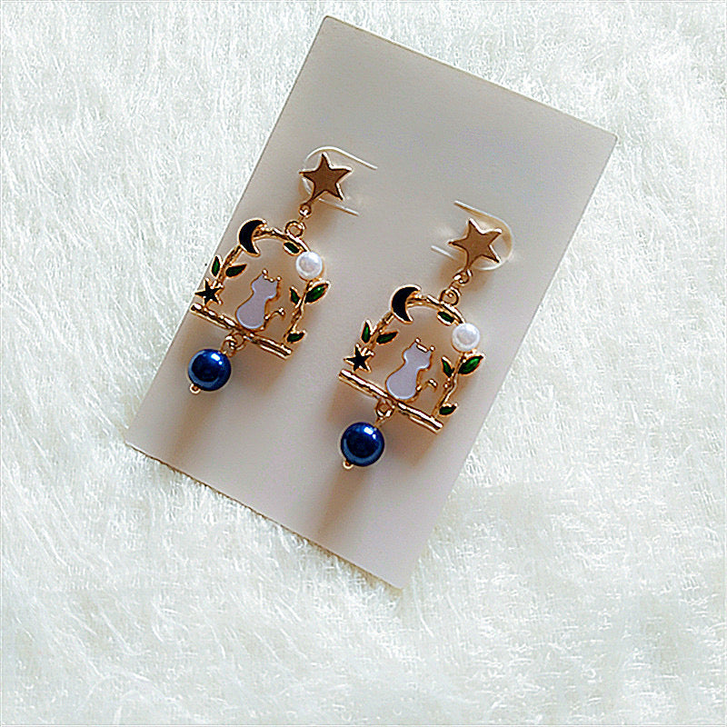 E7241 Aretes gato aleacion esmaltado 5cm