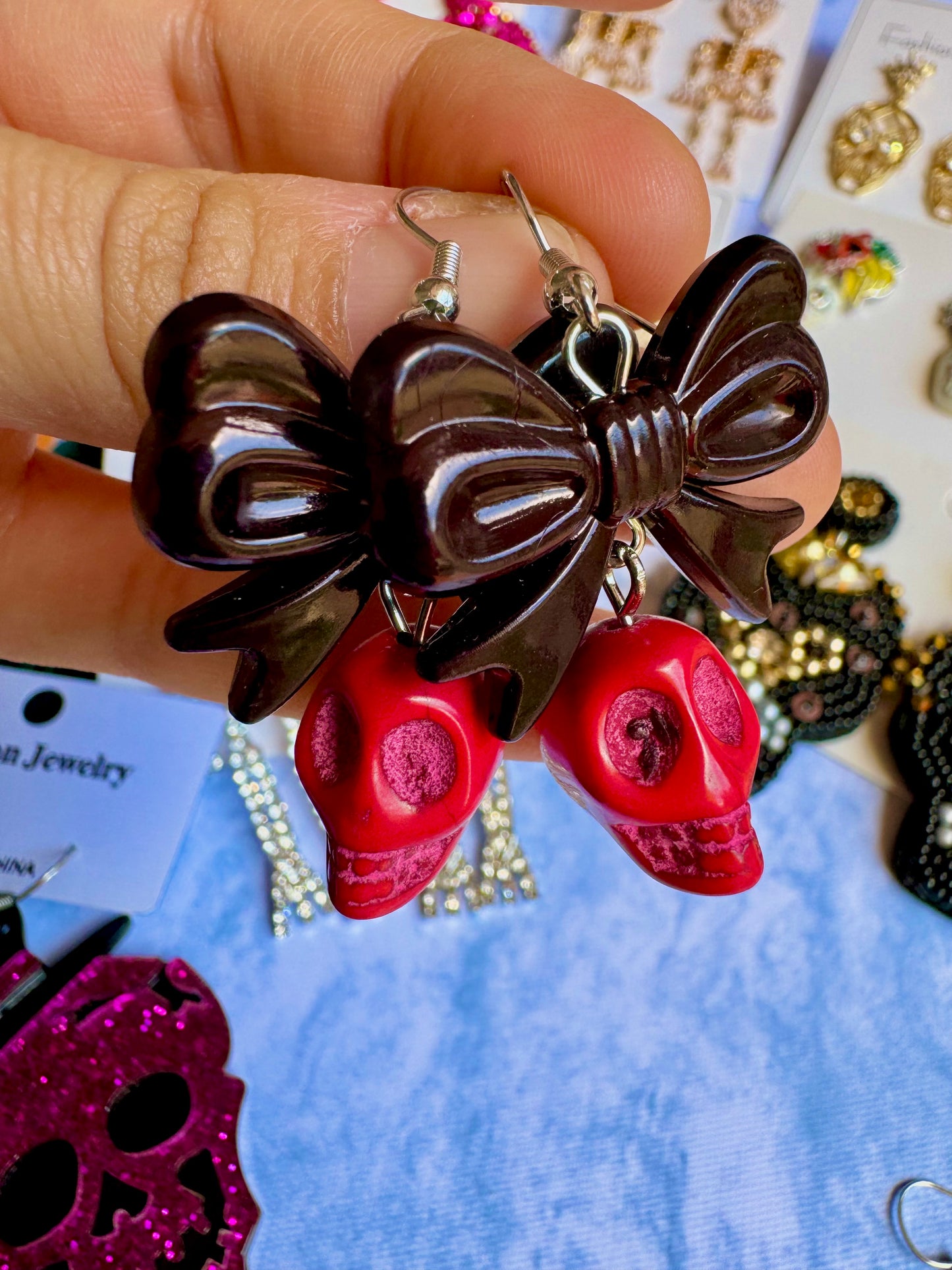 E272 Aretes Catrina Calavera Moño Negro Dia De Muertos Halloween