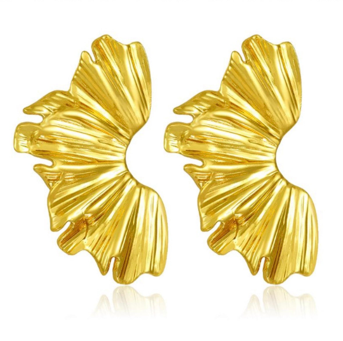 E5480 Aretes pétalos doradas acero inoxidable 7cm