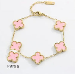 B392 pulsera trebol rosa acero inoxidable 22cm