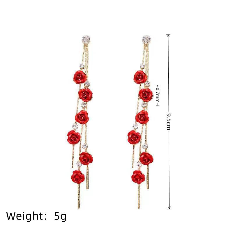 E3569 Aretes rosa colgante aleacion 8cm