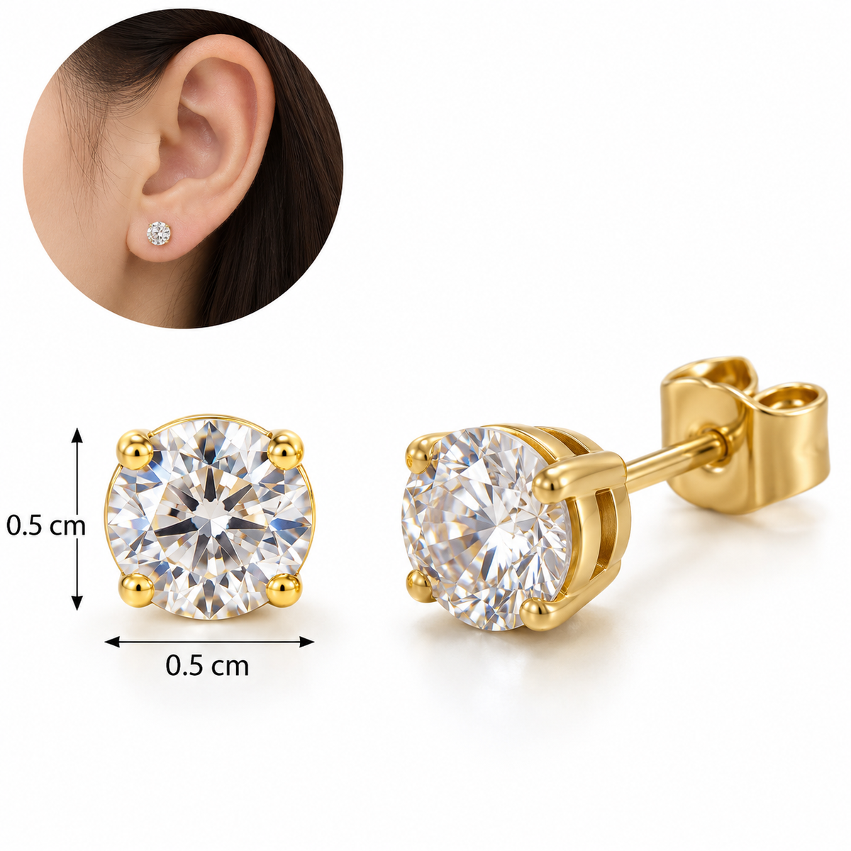 E060 Aretes acero titanio con diseño geometrico y circon con pin de acero inoxidable 316