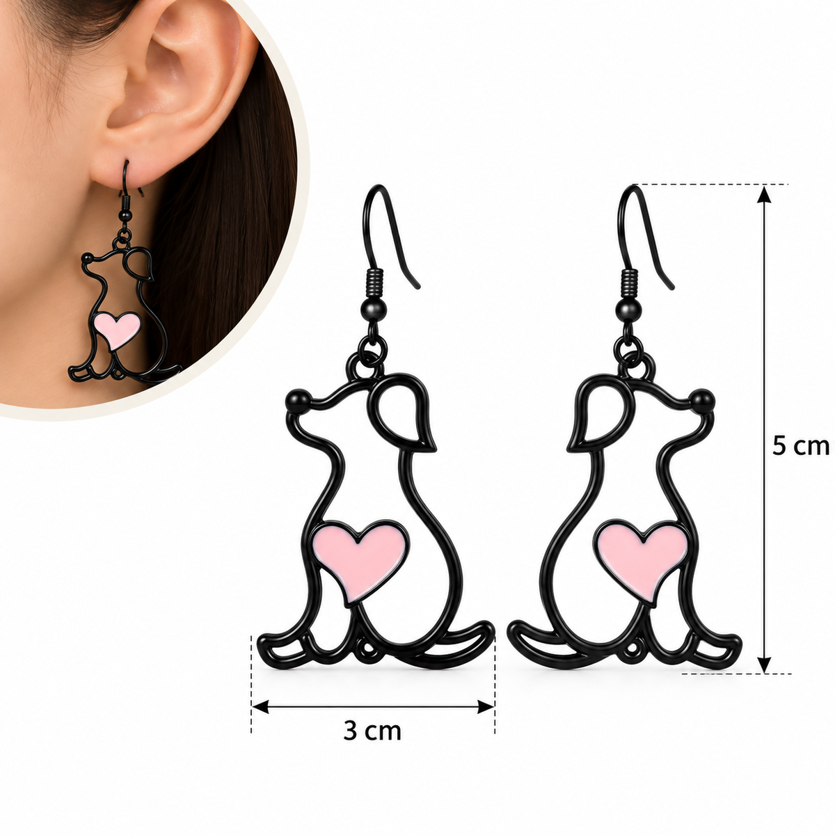 E7537 Aretes diseño perrito con corazon aleacion