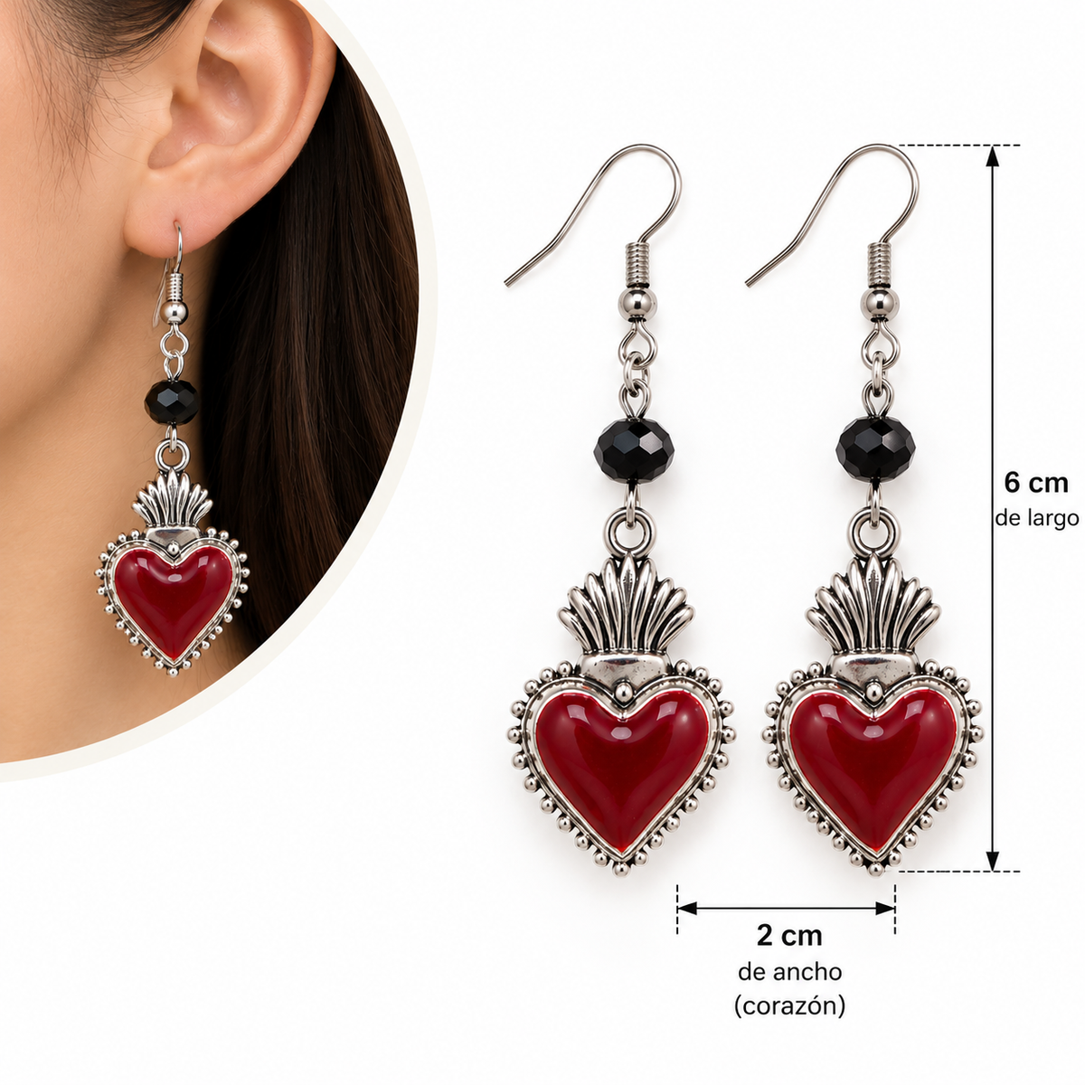 E7540 Aretes corazon colgante de aleacion