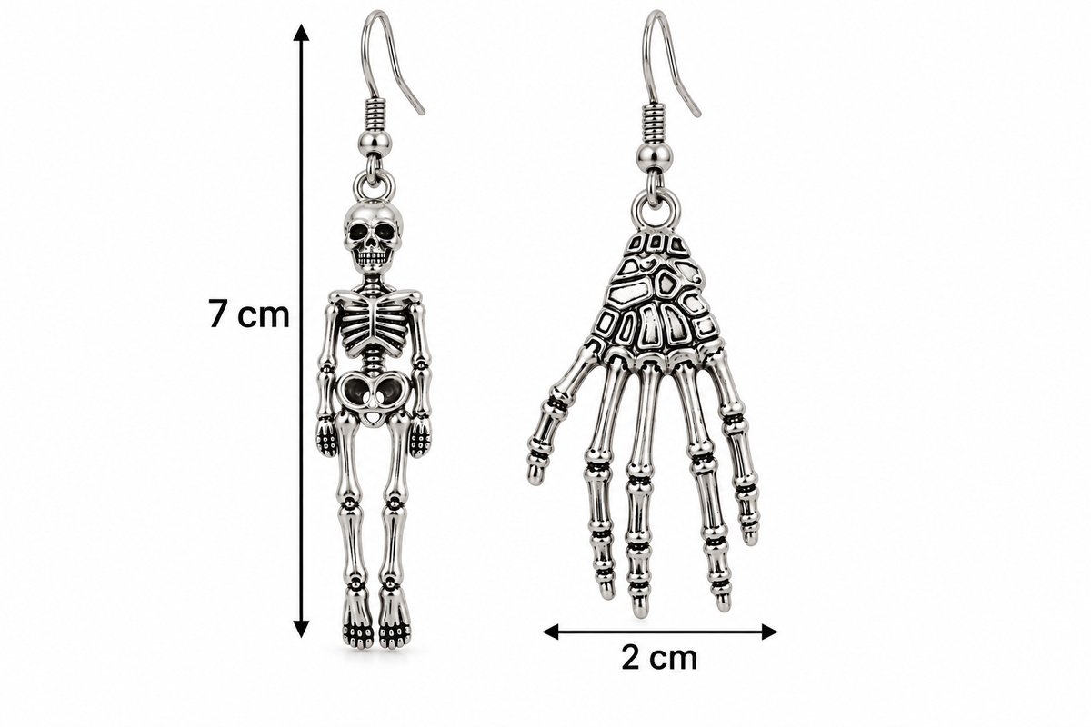 H158 Aretes calavera y mano de aleacion