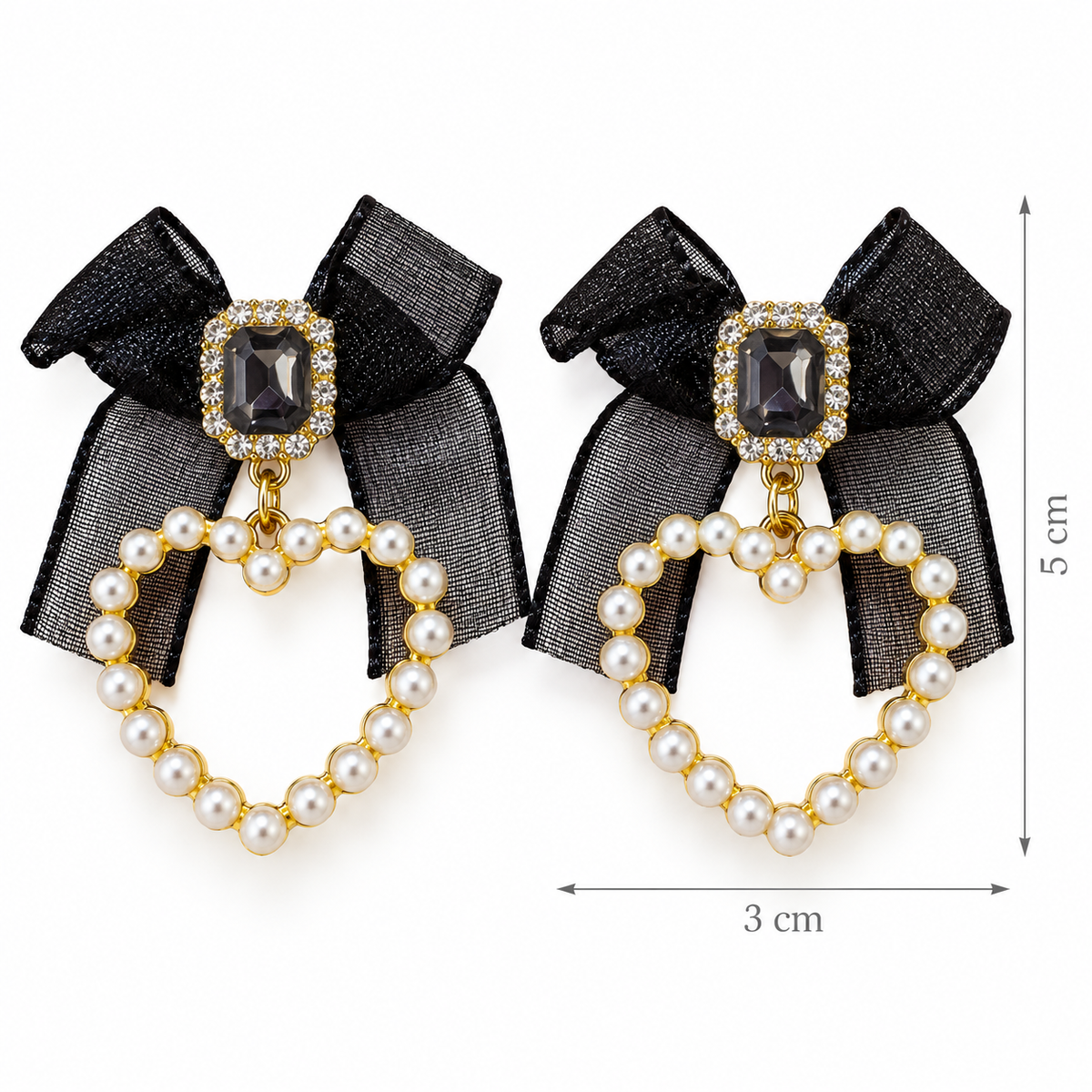 E7515 Aretes corazon perla y liston de aleacion