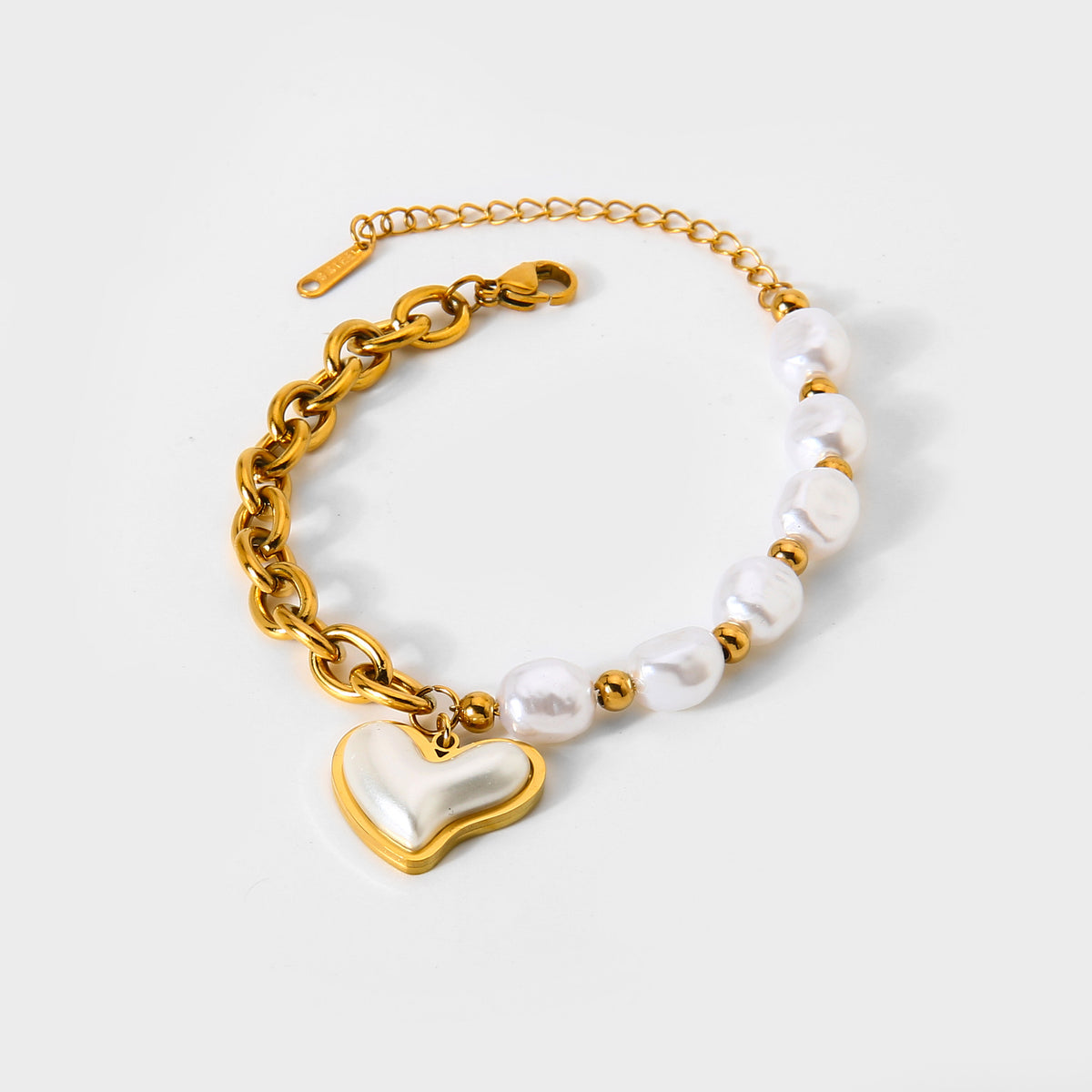 B801 Pulsera corazon perla De Acero Inoxidable Con Colgante De Corazon
