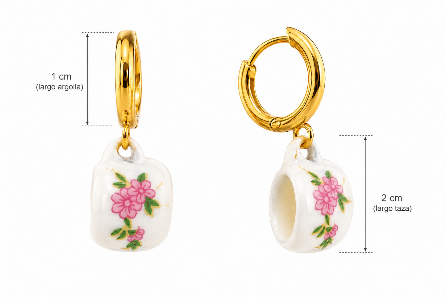 E2614 Aretes argolla de acero inoxidable y taza de ceramica