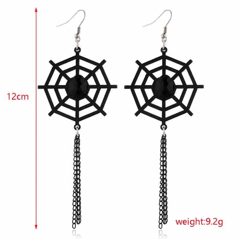 H02 Aretes telaraña aleacion de zinc esmaltado negro colgantes largos