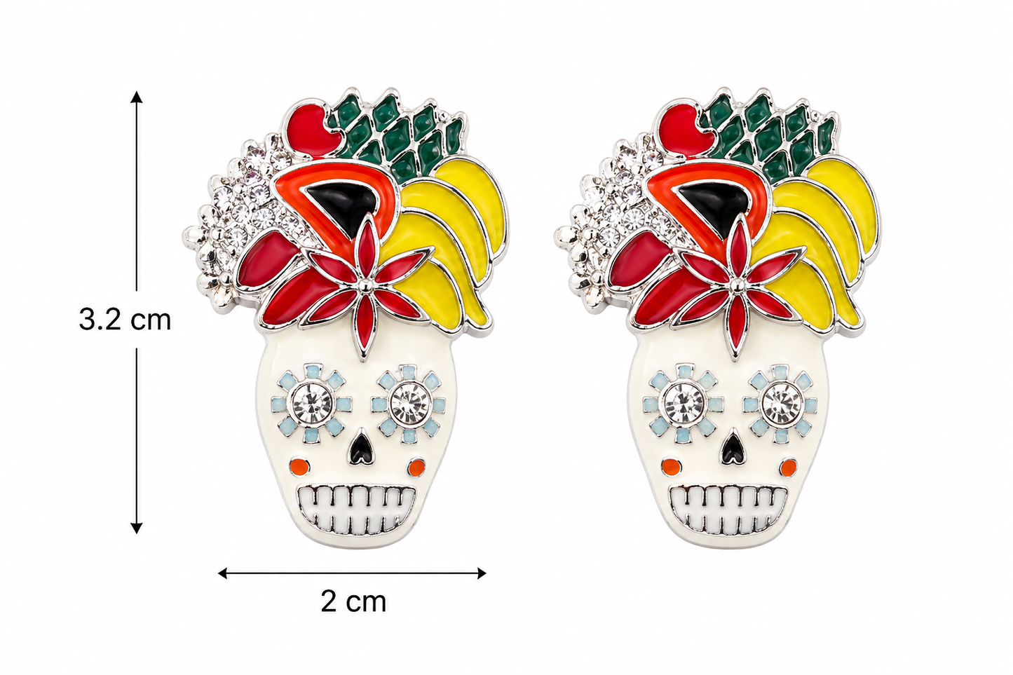 H07 Aretes diseño de craneo y diamantes de aleacion con esmalte