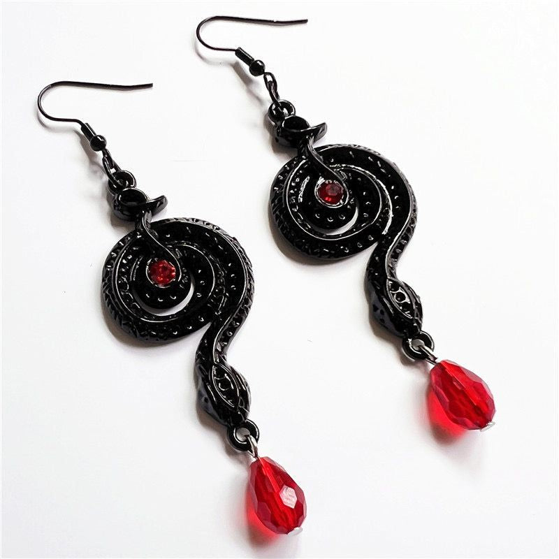 H58 Aretes serpiente negra metal