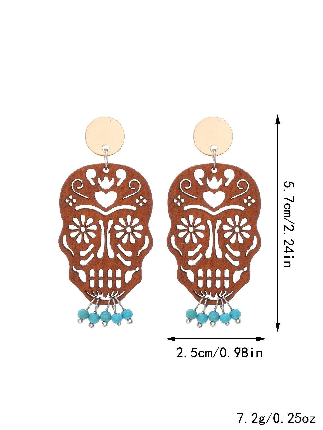H86 Aretes cráneo catrina madera