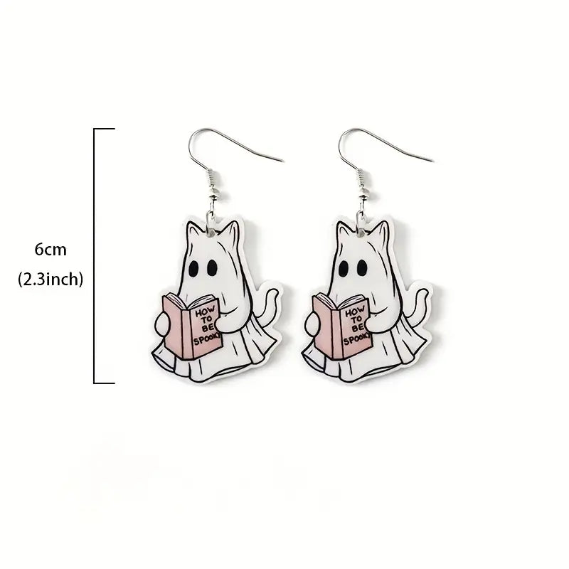 H89 Aretes fantasma y libro de acrilico