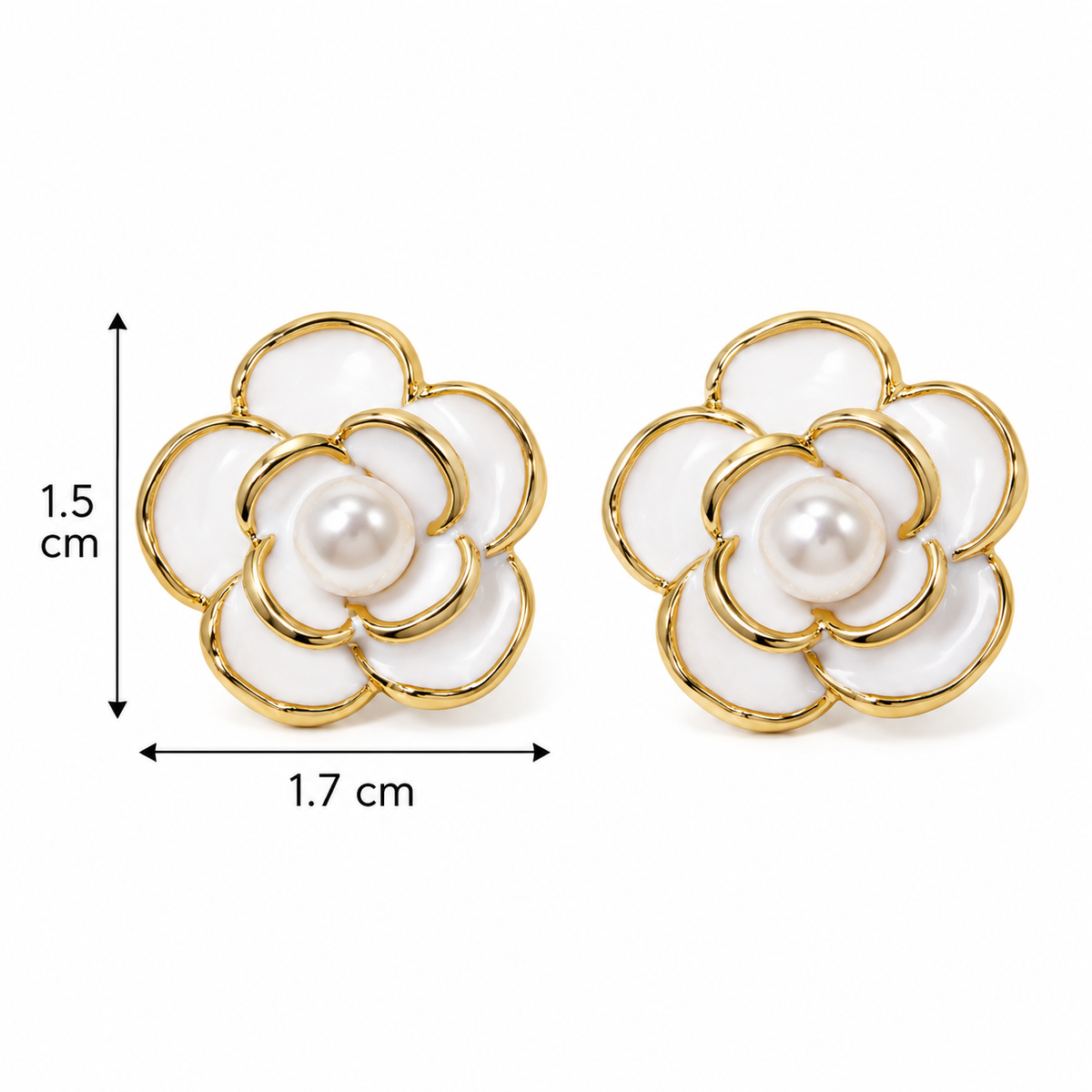 E5791 Aretes flor blanca contorno dorado aleacion 3cm