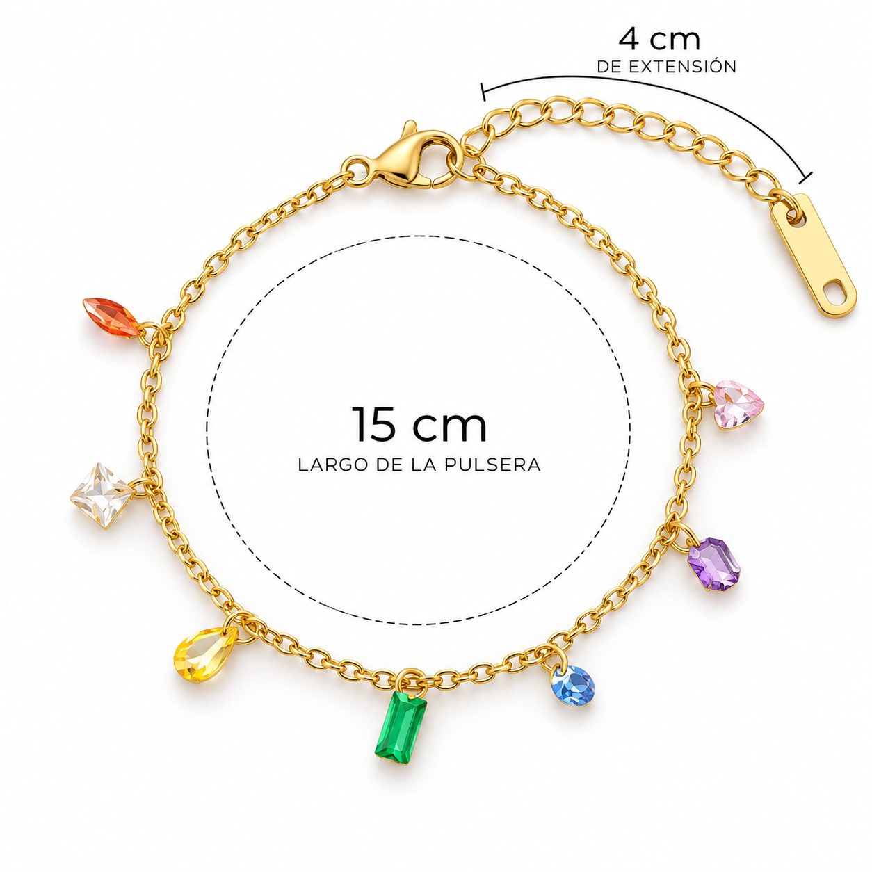 B615 Pulsera cristales de colores de acero inoxidable